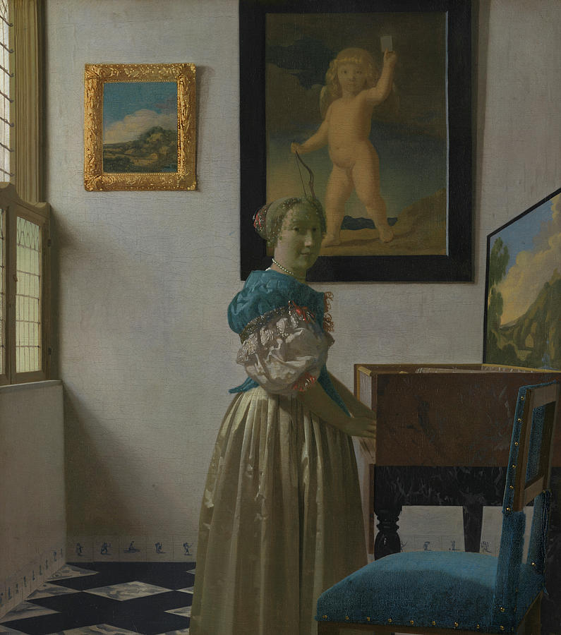 Jan Vermeer Painting - A Young Woman standing at a Virginal #3 by Johannes Vermeer