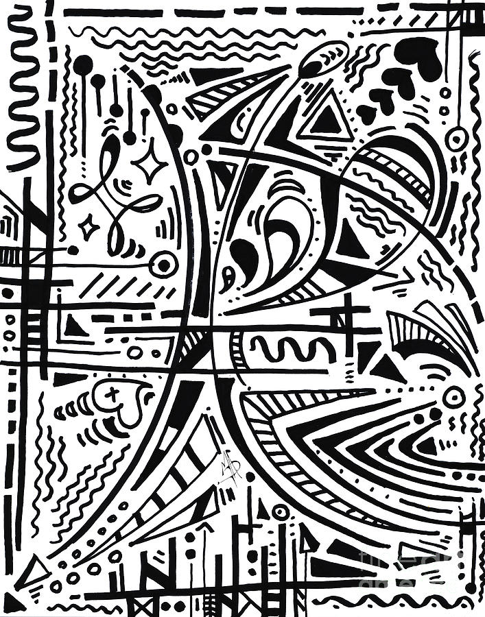 Abstract Black and White MAD Doodle Sharpie Graffiti Drawing Original Sketch Art Megan Duncanson #3 Drawing by Megan Aroon