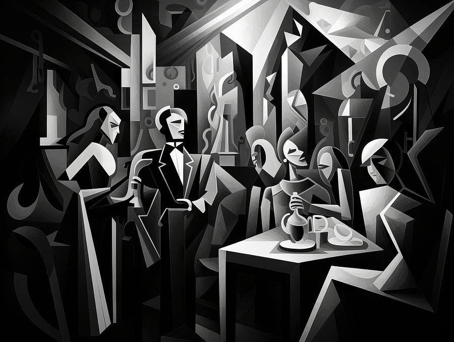 Abstract Cubist Nightclub Drawing