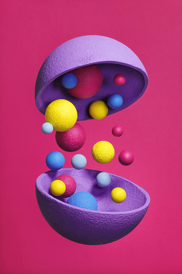 Abstract multi-colored objects on pink background #3 Photograph by Eugene Mymrin
