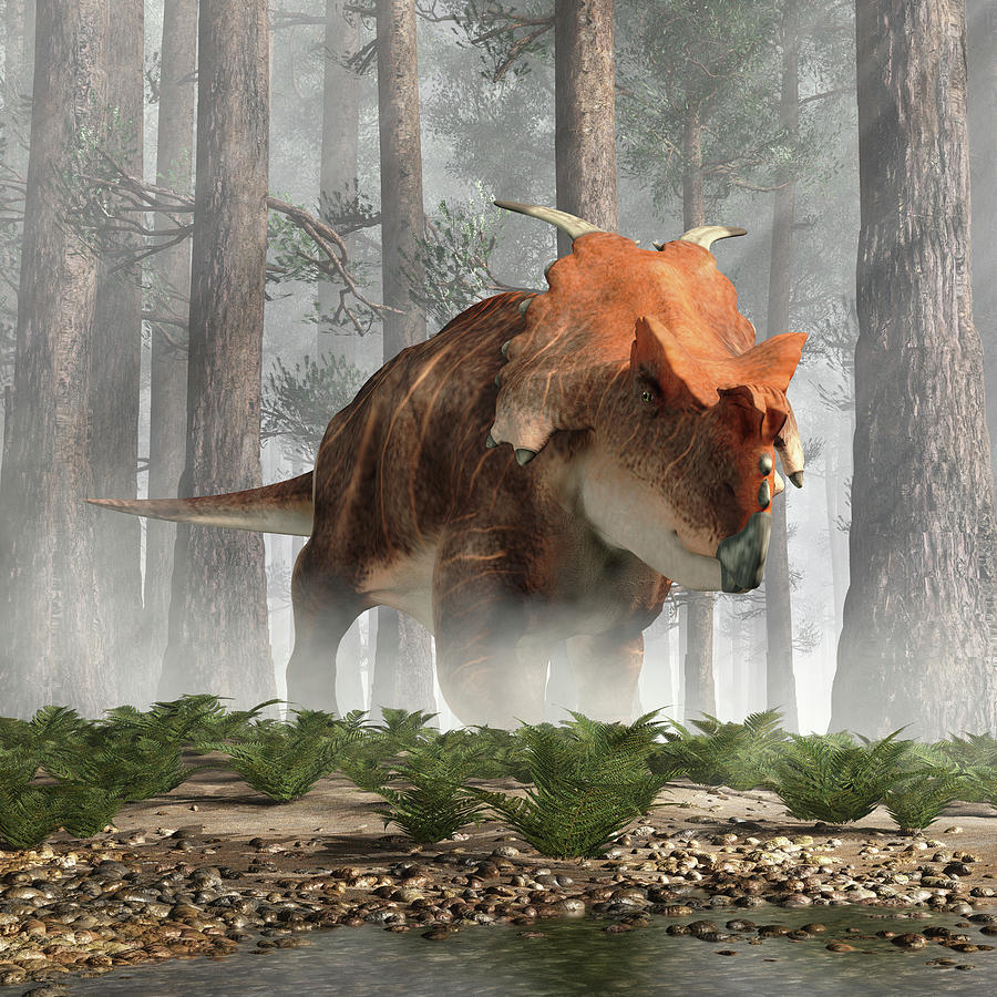 Achelousaurus in a Forest #3 Digital Art by Daniel Eskridge
