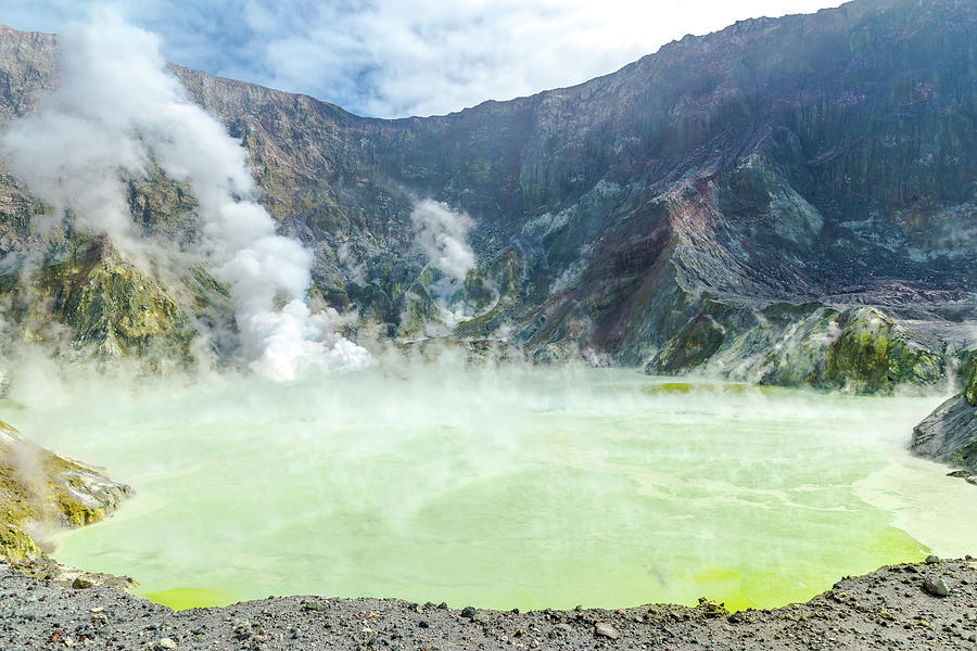 Active Volcano at White Island New Zealand. Volcanic Sulfur Crater Lake 