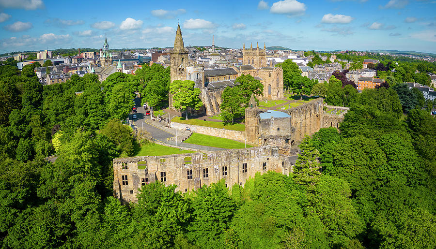 City Photograph - Aerial view from drone of Pittencrieff Park in Dunfermline, Fife, Scotland #3 by Brunswick Digital