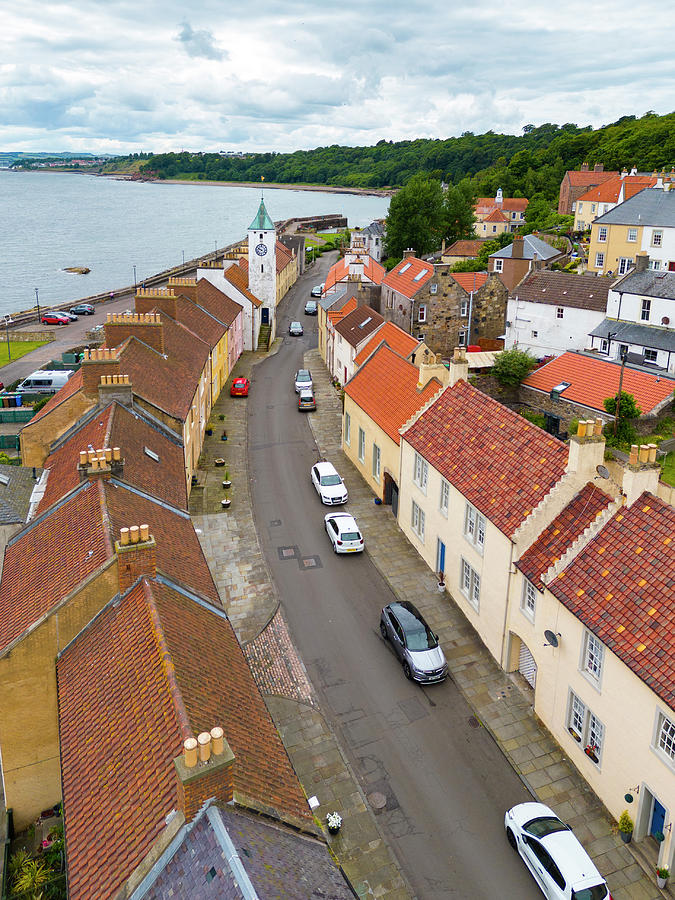 Aerial view from drone of village of West Wemyss in Fife, Scotland, UK