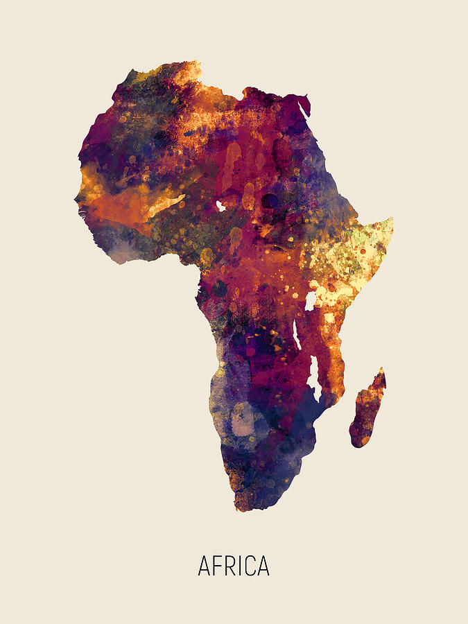 Africa Watercolor Map #3 Digital Art by Michael Tompsett