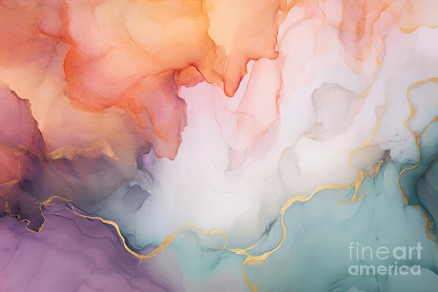Nature Painting - Alcohol Ink Sea Texture Contemporary Art Abstract Art Background Multicolored Bright Texture Fragment Of Artwork Modern Art Inspired By The Sky As Well As Steam And Smoke Trendy Wallpaper #3 by N Akkash
