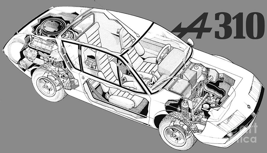 Lmp2 Drawing - Alpine A310 V6. Cutaway automotive art #3 by Vladyslav Shapovalenko