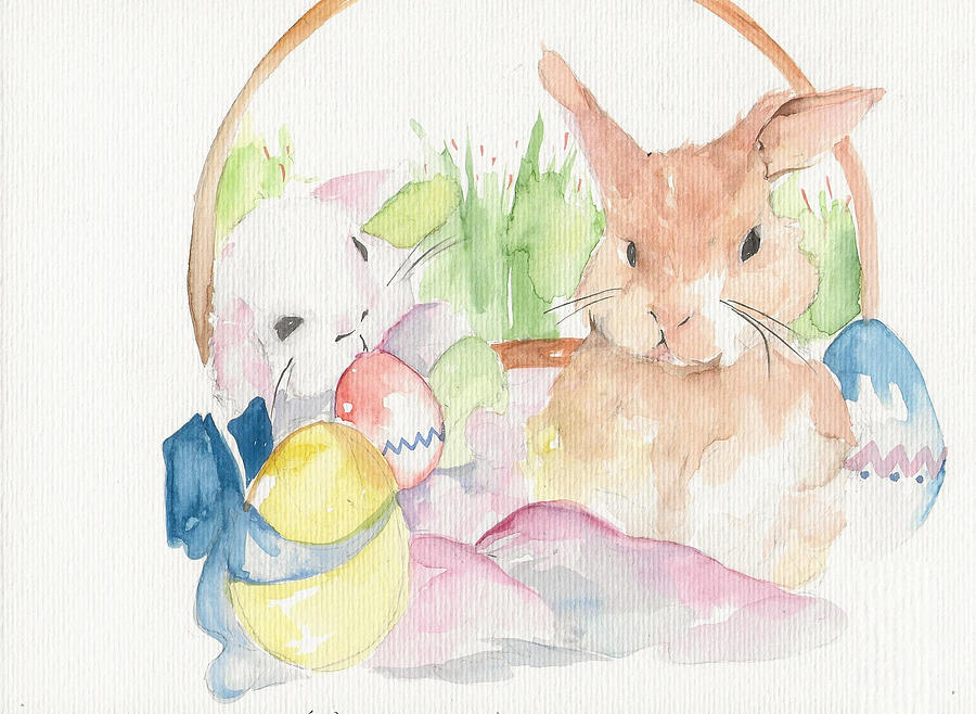 Easter Bunny for Greetings Card Painting by Shreya Sen