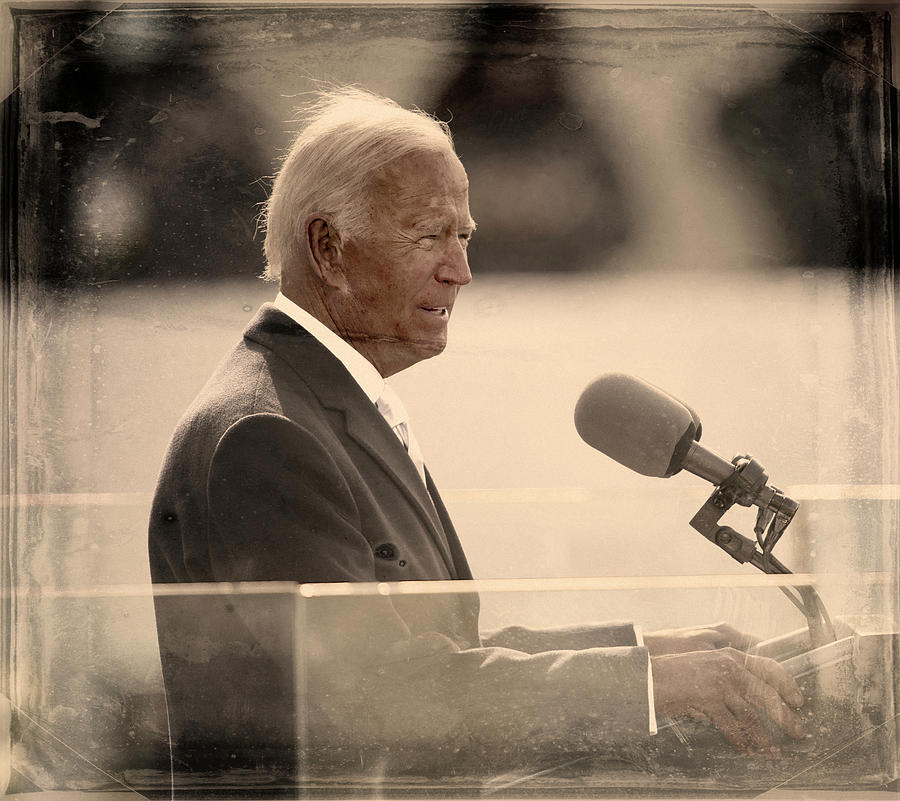 Ambrotype Color Photograph Of President Of The United States Joe Biden Speaking Painting