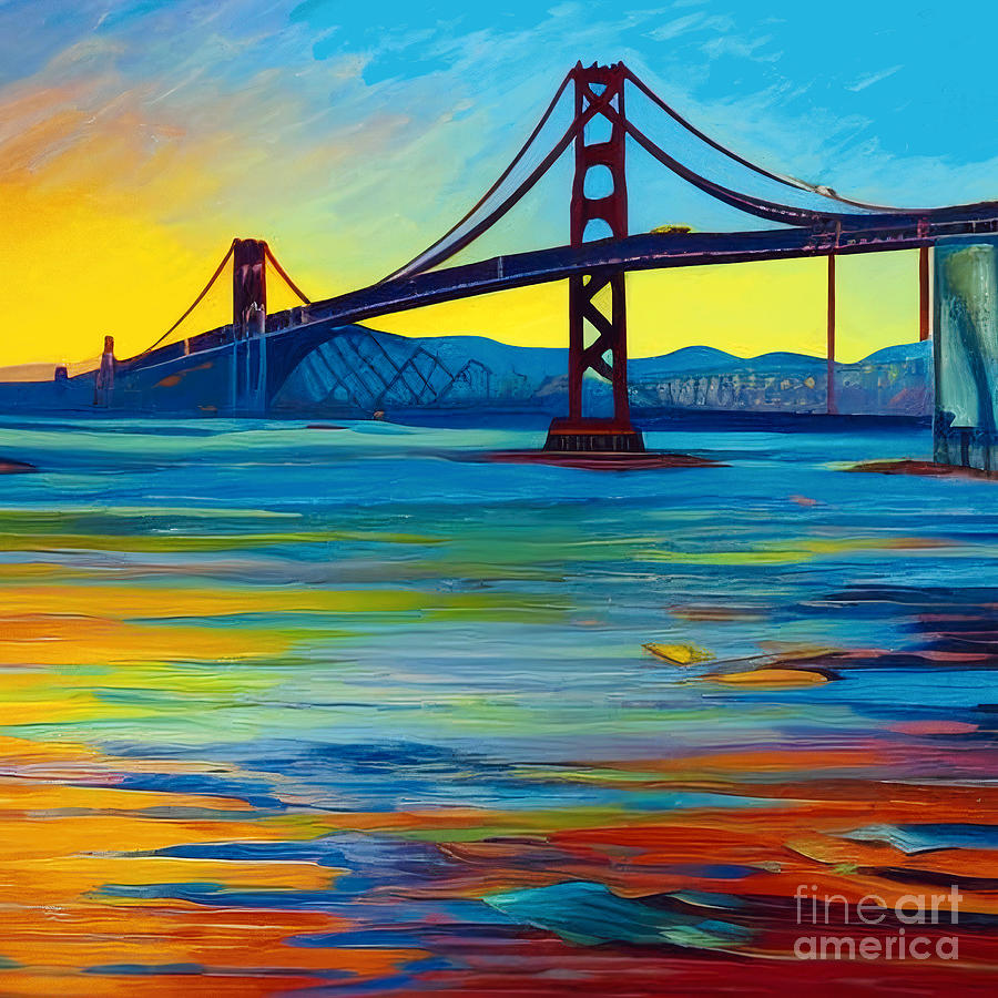 An Expressive Acrylic Painting Of San Francisco Bay Bridge, Sunset Time ...