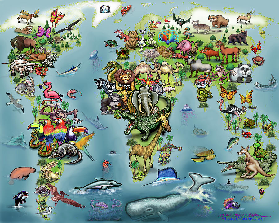 Animals World Map Digital Art