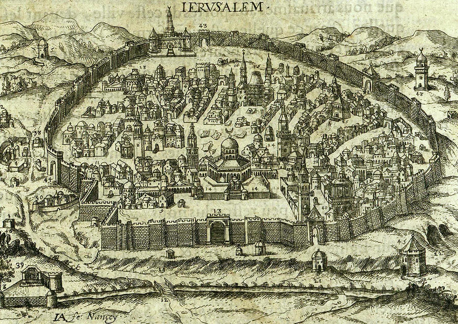 Map Drawing - Antique Map of Jerusalem #3 by Vintage Maps