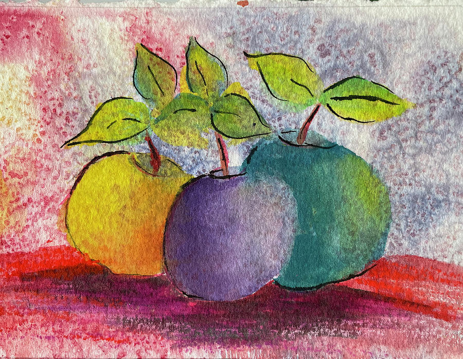 3 Apples Painting by Karin Eisermann