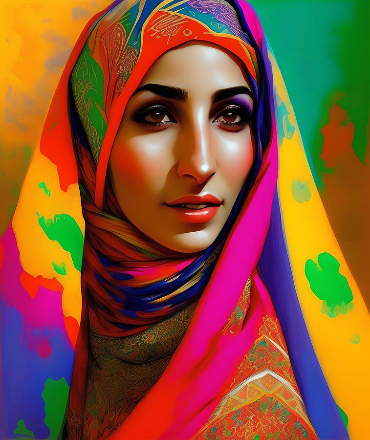 Arabic Woman in Colorful Veil, Generative AI Illustration Digital Art ...