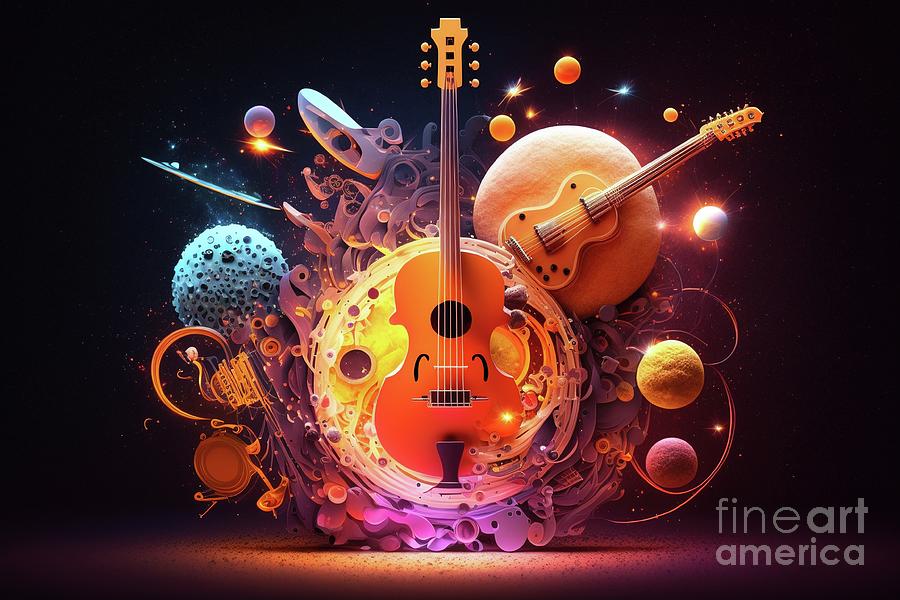 Art design of music instruments like violins, in outer space wit ...