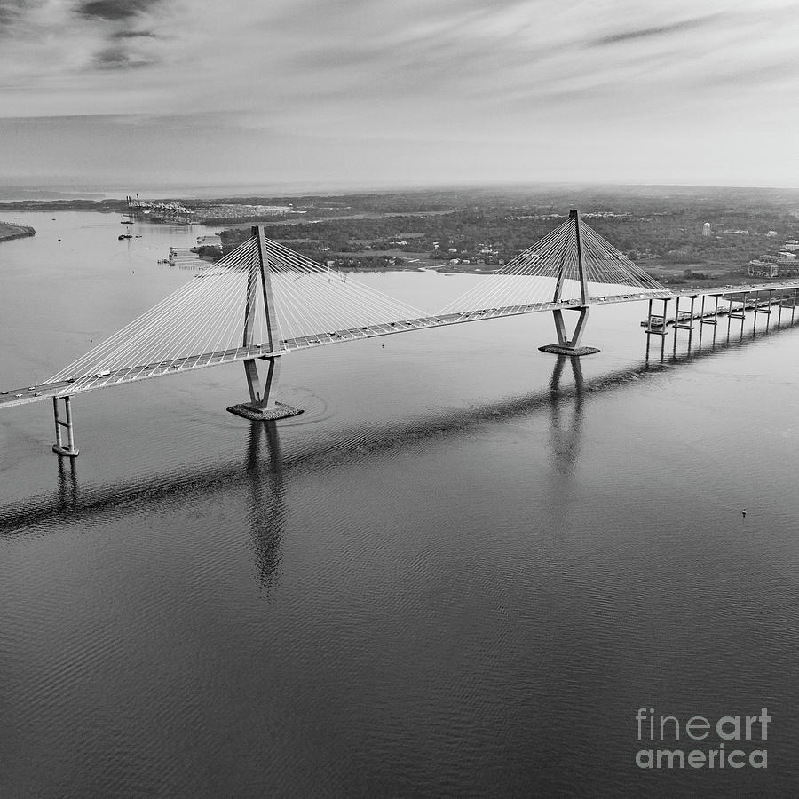 Arthur Ravenel Jr Bridge Black And White Photograph