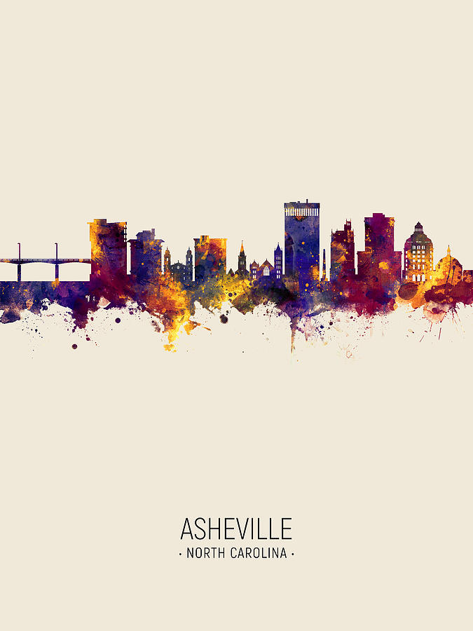 Skyline Digital Art - Asheville North Carolina Skyline #3 by Michael Tompsett