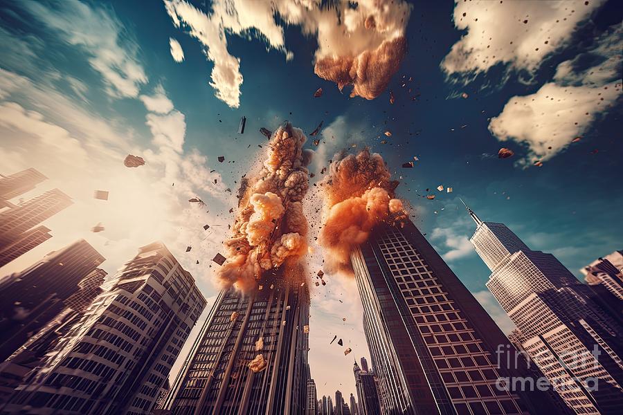 attack on the twin towers of the New #3 Digital Art by Benny Marty