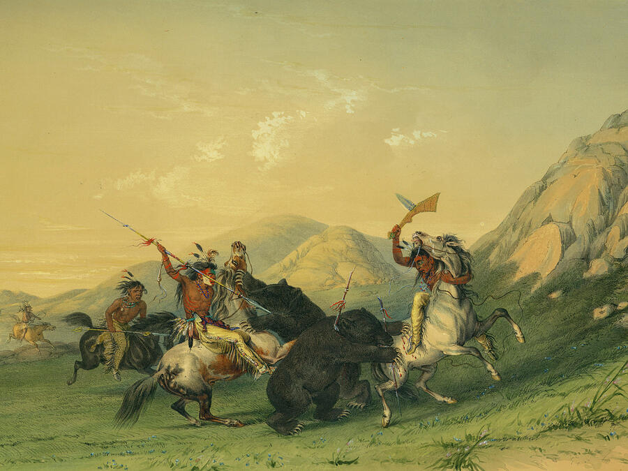 George Catlin Painting - Attacking the Grizzly Bear #3 by George Catlin