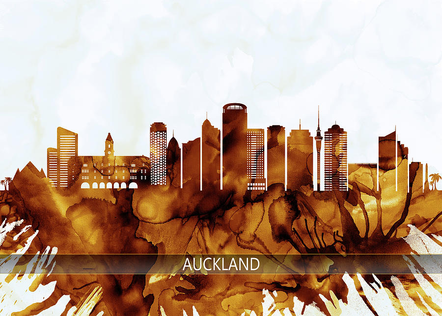 Auckland New Zealand Skyline Mixed Media by NextWay Art - Fine Art America