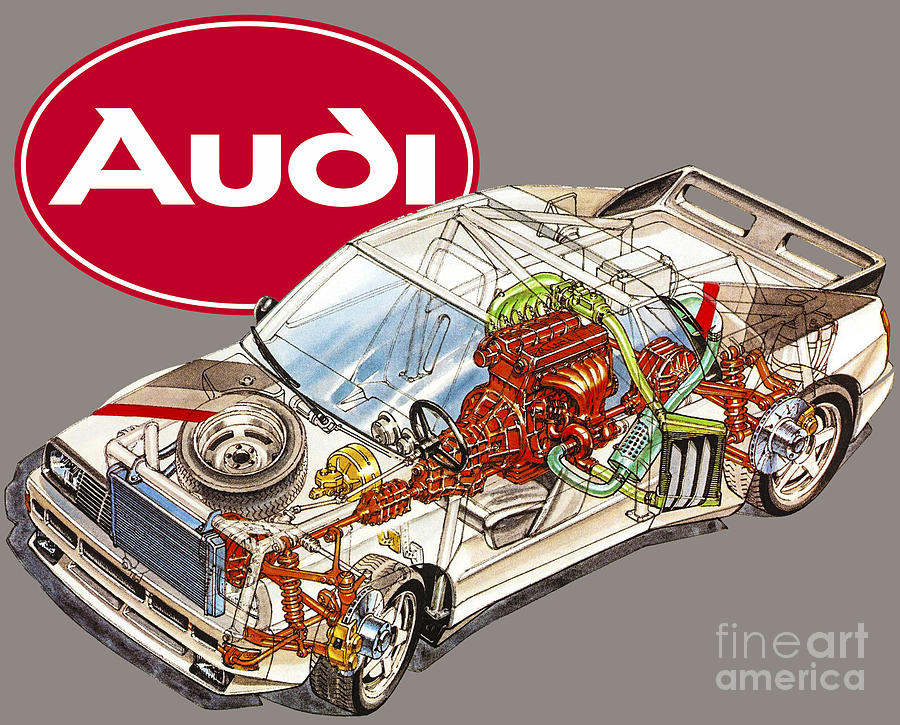 Audi Sport Quattro RS 001. Cutaway automotive art #3 Drawing by
