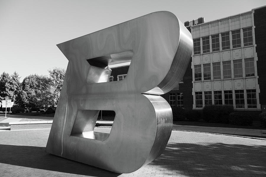 B statue at Boise State University in black and white #3 Photograph by Eldon McGraw