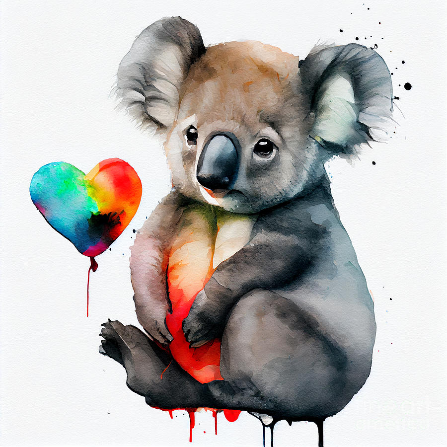 Fantasy Digital Art - Baby  Koala  with  Heart  Shaped  Balloons  abstract  by Asar Studios #3 by Celestial Images