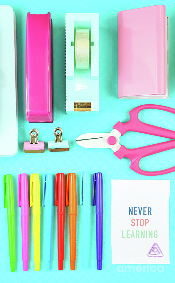 Back to school or workspace colorful stationery overhead flatlay. #3 Photograph by Milleflore Images
