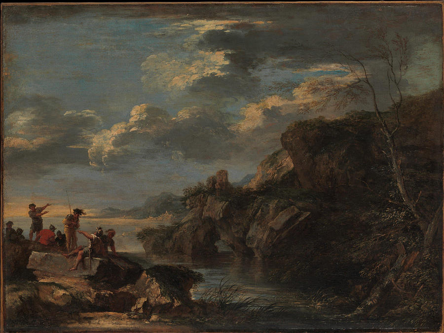 Salvator Rosa Painting - Bandits on a Rocky Coast  #3 by Salvator Rosa