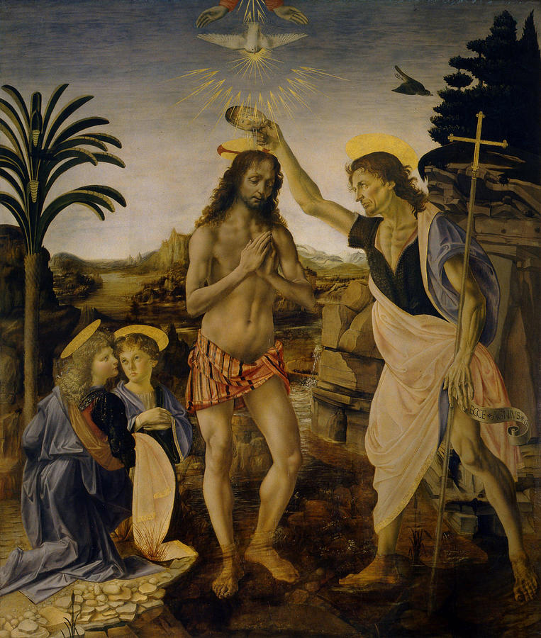 Jesus Christ Painting - Baptism of Christ #4 by Leonardo da Vinci