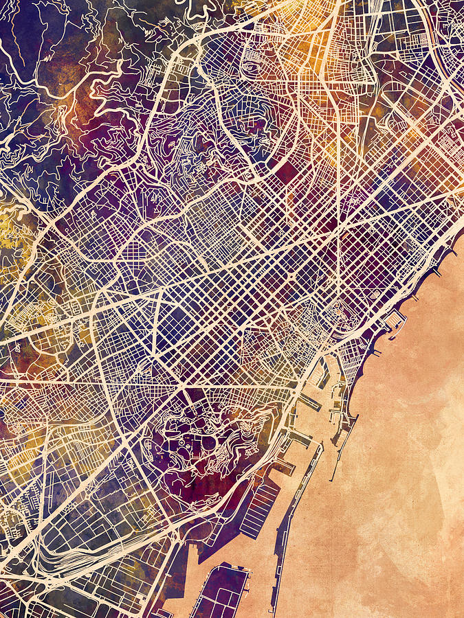Barcelona Spain City Map #3 Digital Art by Michael Tompsett