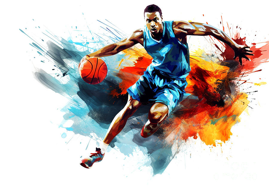 Basketball watercolor splash player in action. #3 Digital Art by Odon Czintos