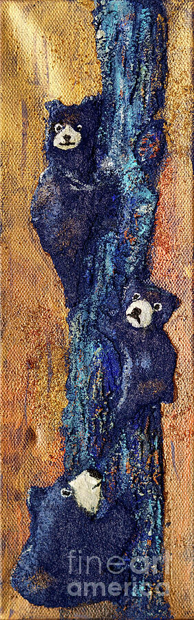 3 Bears on a Tree Trunk Painting by Patty Donoghue