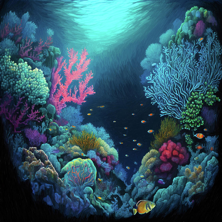 Beautiful Under The Sea Coral Reef View Painting In Classic Art Style ...