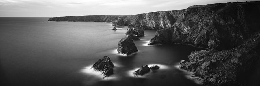 Bedruthan steps Beach Cornwall Black and white #3 Photograph by Sonny Ryse