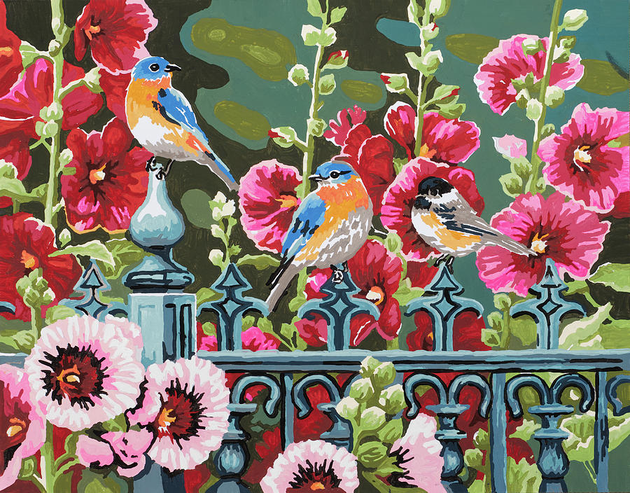 3 Birds Painting by Val Kelsey