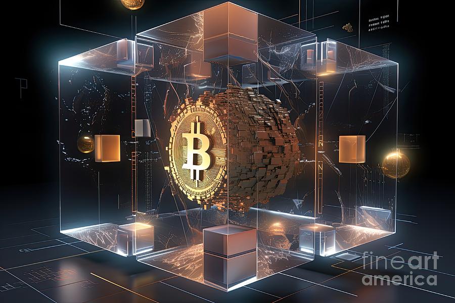 Bitcoin Cube of blockchain blocks #3 Digital Art by Benny Marty