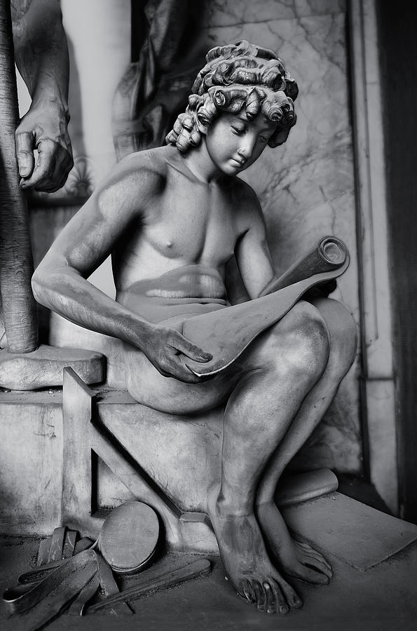 Immortal Stone - Black and white photo of the statues of Staglieno, Genoa #11 Sculpture by Paul E Williams