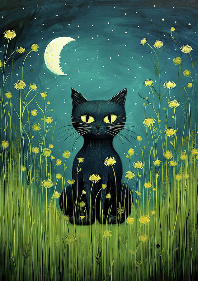 Black Cat Among Flowers Digital Art by Erzebet S - Fine Art America