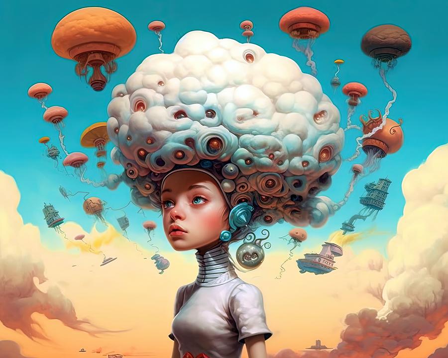 Blowing mind, lowbrow art, pop surrealism #3 Painting by Vincent Monozlay