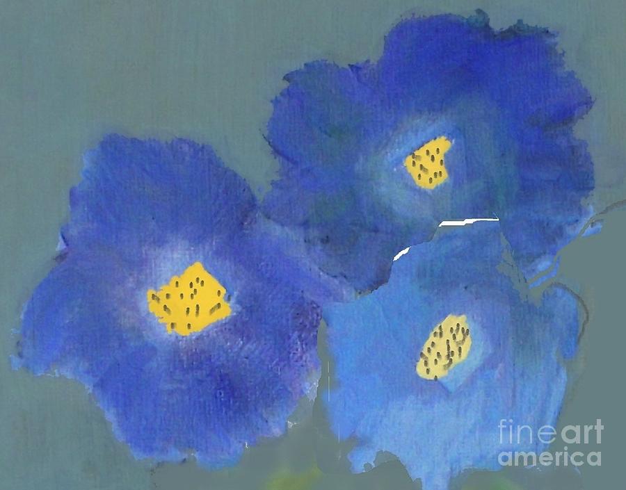 3 Blue Sisters - abstract flowers  Painting by Vesna Antic