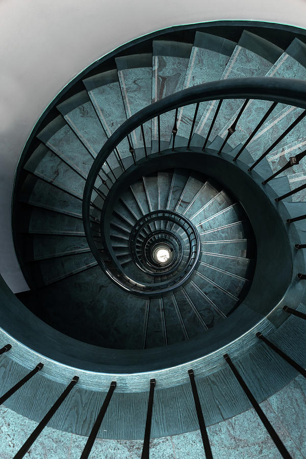 Blue spiral staircase #3 Photograph by Jaroslaw Blaminsky