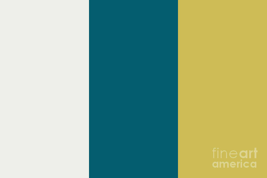 3 Bold Wide Vertical Solid Color Stripe Pattern Off White, Dark Yellow and Tropical Dark Teal Digital Art by PIPA Fine Art - Simply Solid