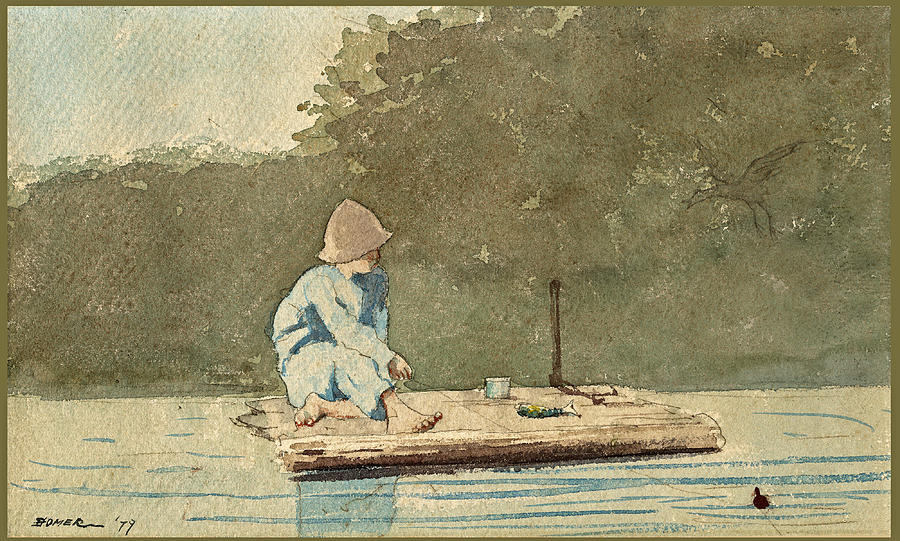Boy on a Raft Drawing by Winslow Homer
