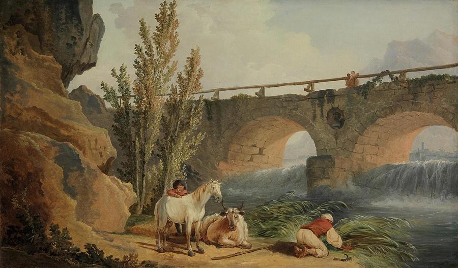 Bridge over a Cascade #3 Painting by Hubert Robert