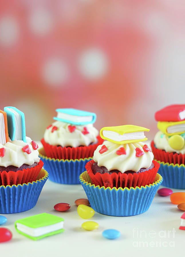 Bright colorful Back to School theme cupcakes. #3 Photograph by Milleflore Images