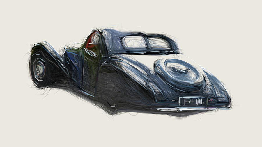 Bugatti Type 57S Coupe Drawing #3 Digital Art by CarsToon Concept