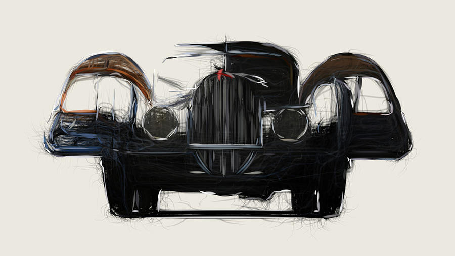 Bugatti Type 57SC Atlantic Coupe Drawing #3 Digital Art by CarsToon Concept