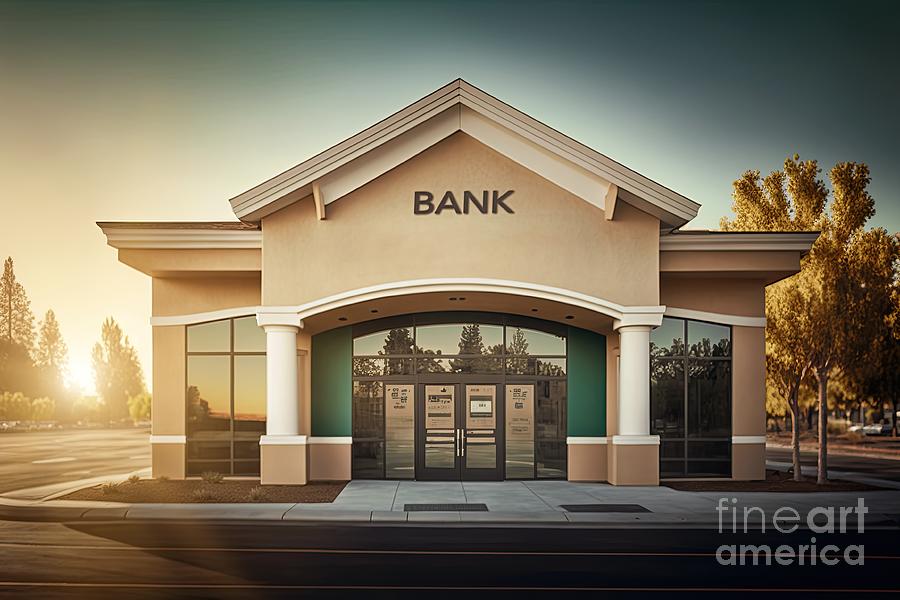 Building of a generic American bank #3 Digital Art by Benny Marty