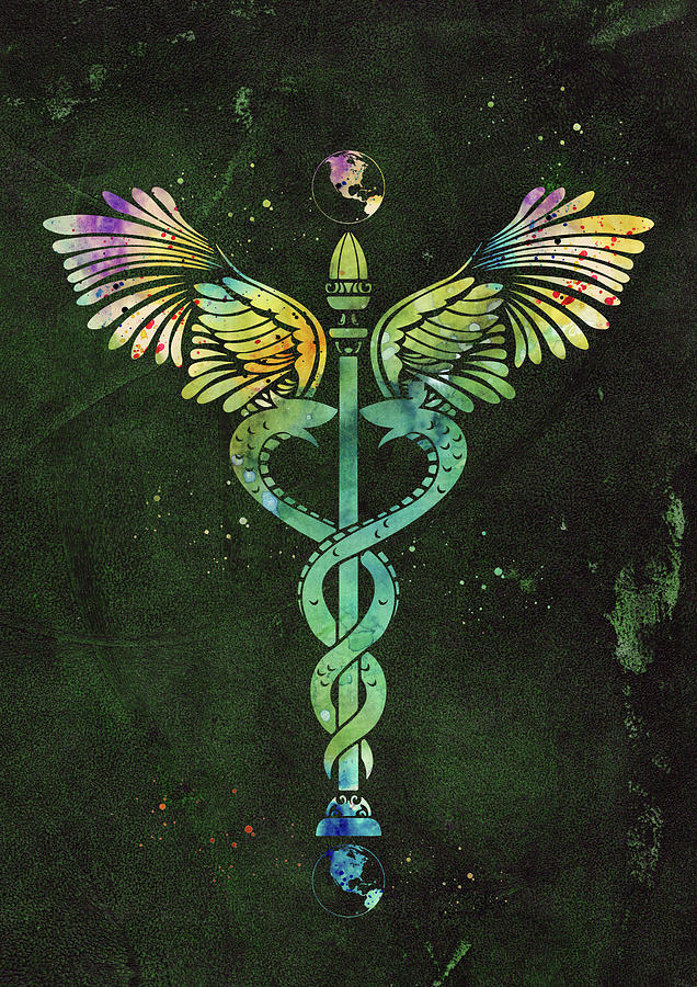 Caduceus crystal symbol on black background Vector Image